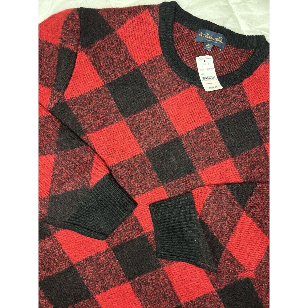 Brooks Brothers Crewneck Check Wool Alpaca Knit Sweater Italian Yarn XL $268 NWT